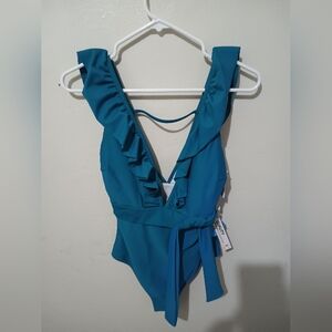 Cupshe Bright Teal Ruffle One-Piece Swimsuit